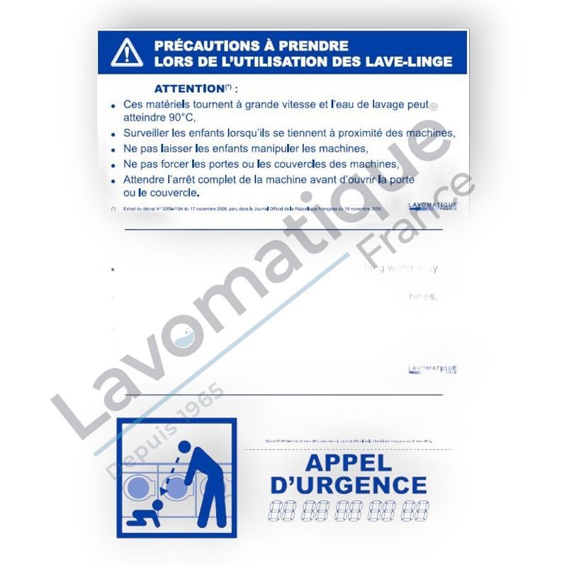 PANNEAU - LAVERIE -  PICTOGRAMME avec DECRET - PVC 5mm + Film anti UV - Format A3